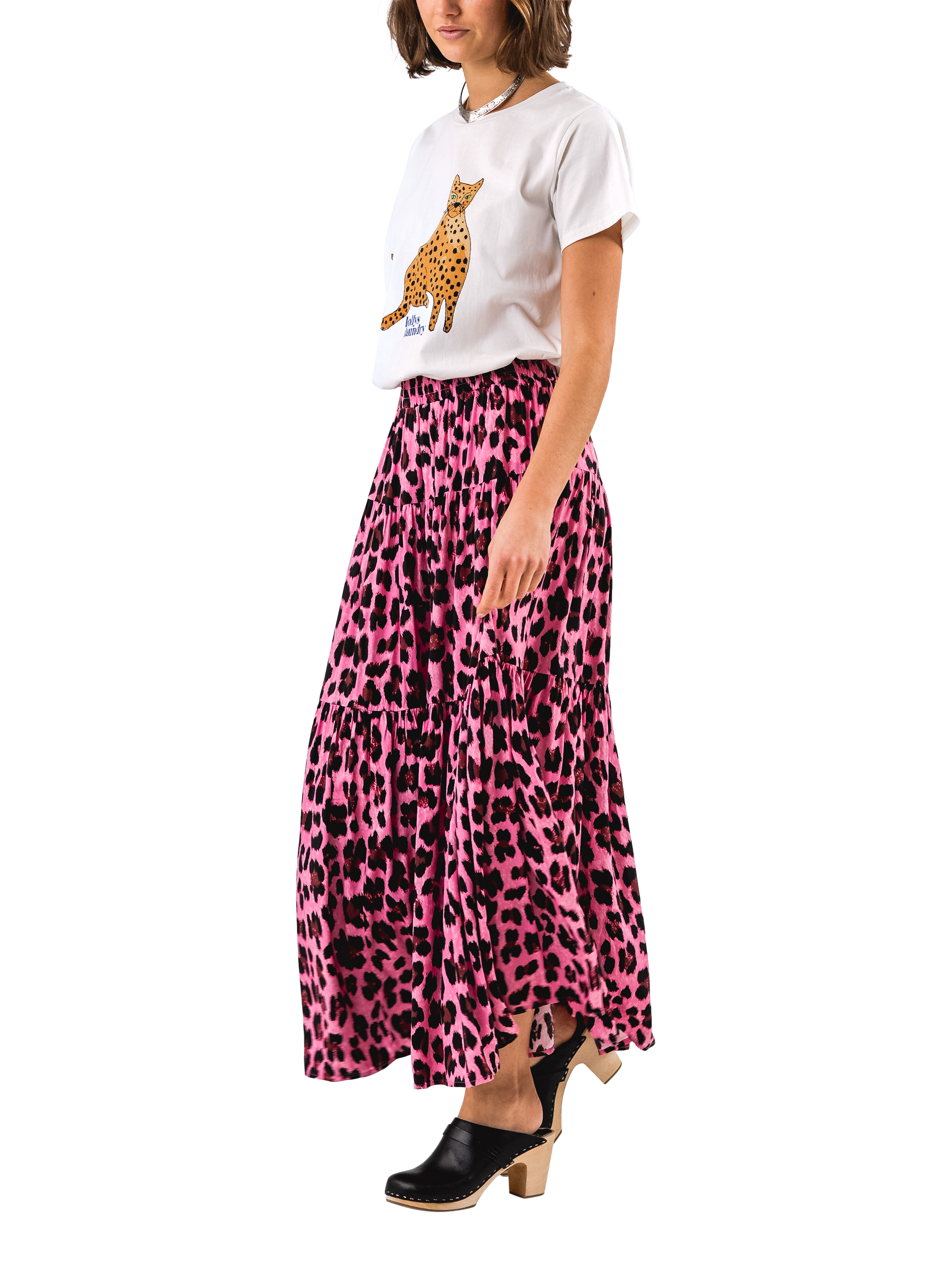Product image 2 of 5, which shows Lollys Laundry Roma Leopard T-Shirt, White, XS
