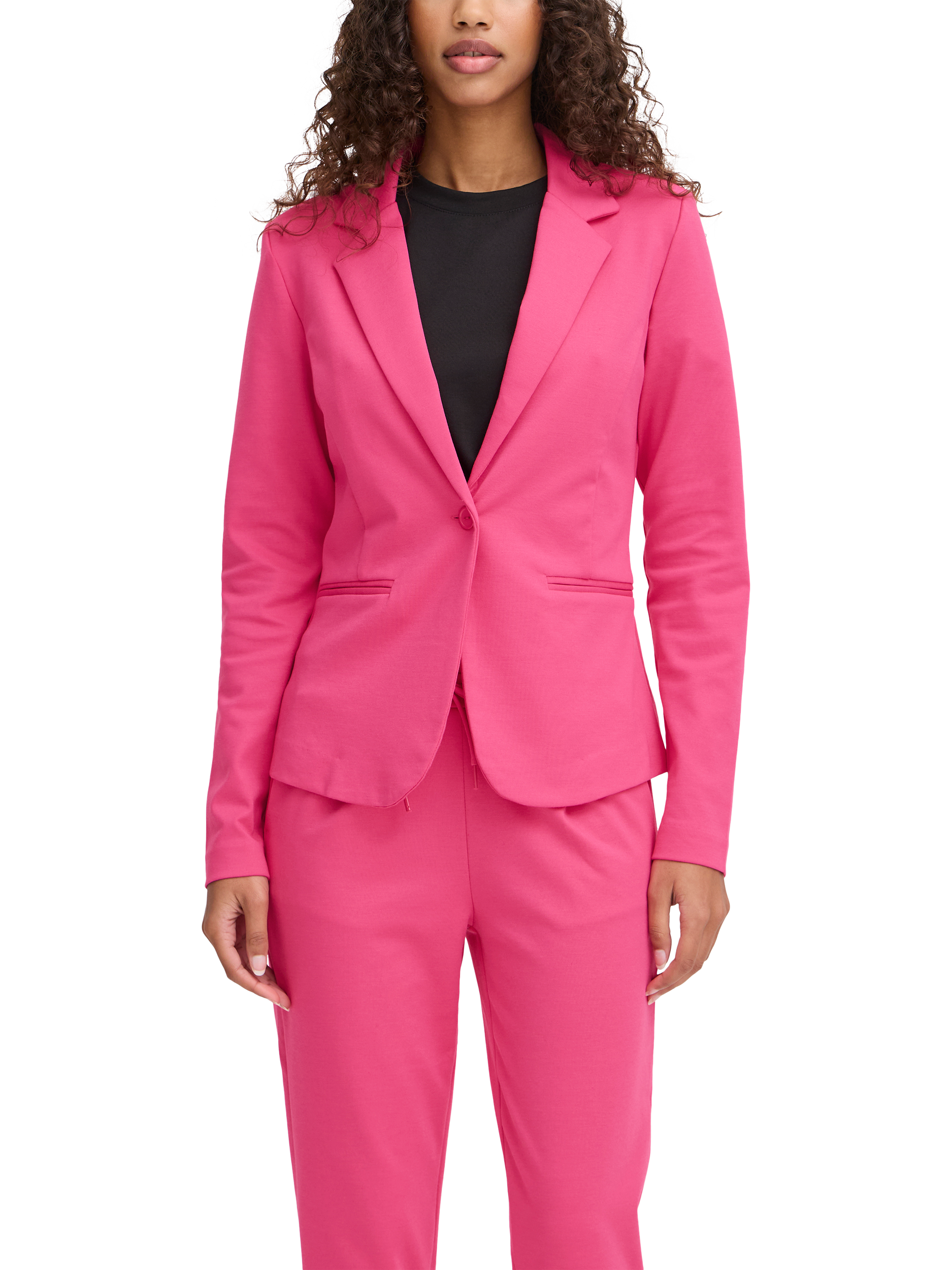 Product image 1 of 7, which shows ICHI Kate Fitted Blazer, Pink Yarrow, XS