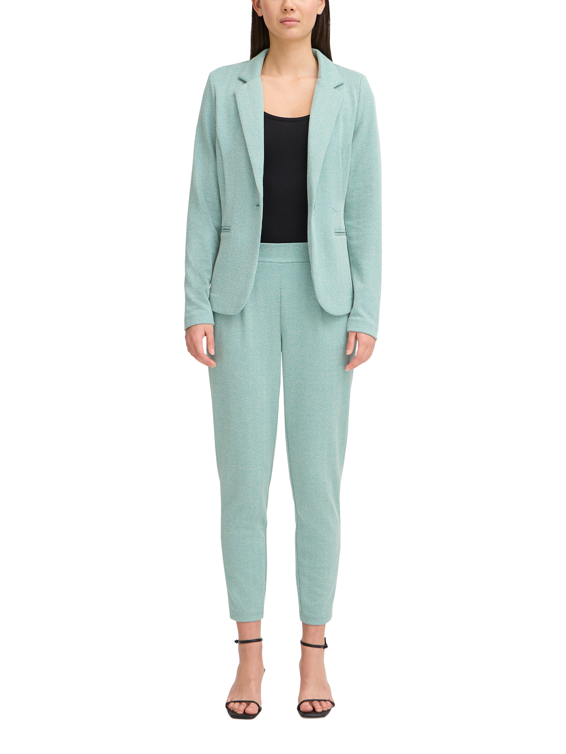 Product image 3 of 7, which shows ICHI Kate Herringbone Jacquard Fitted Blazer, Beryl Green/Almond, XS