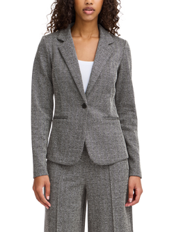 ICHI Kate Herringbone Jacquard Fitted Blazer, Black/White