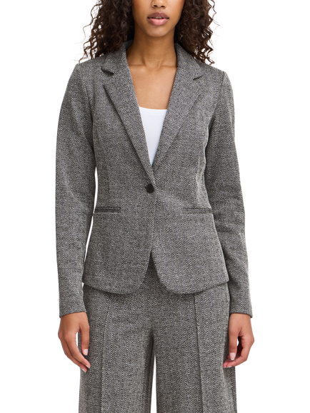 ICHI Kate Herringbone Jacquard Fitted Blazer, Black/White