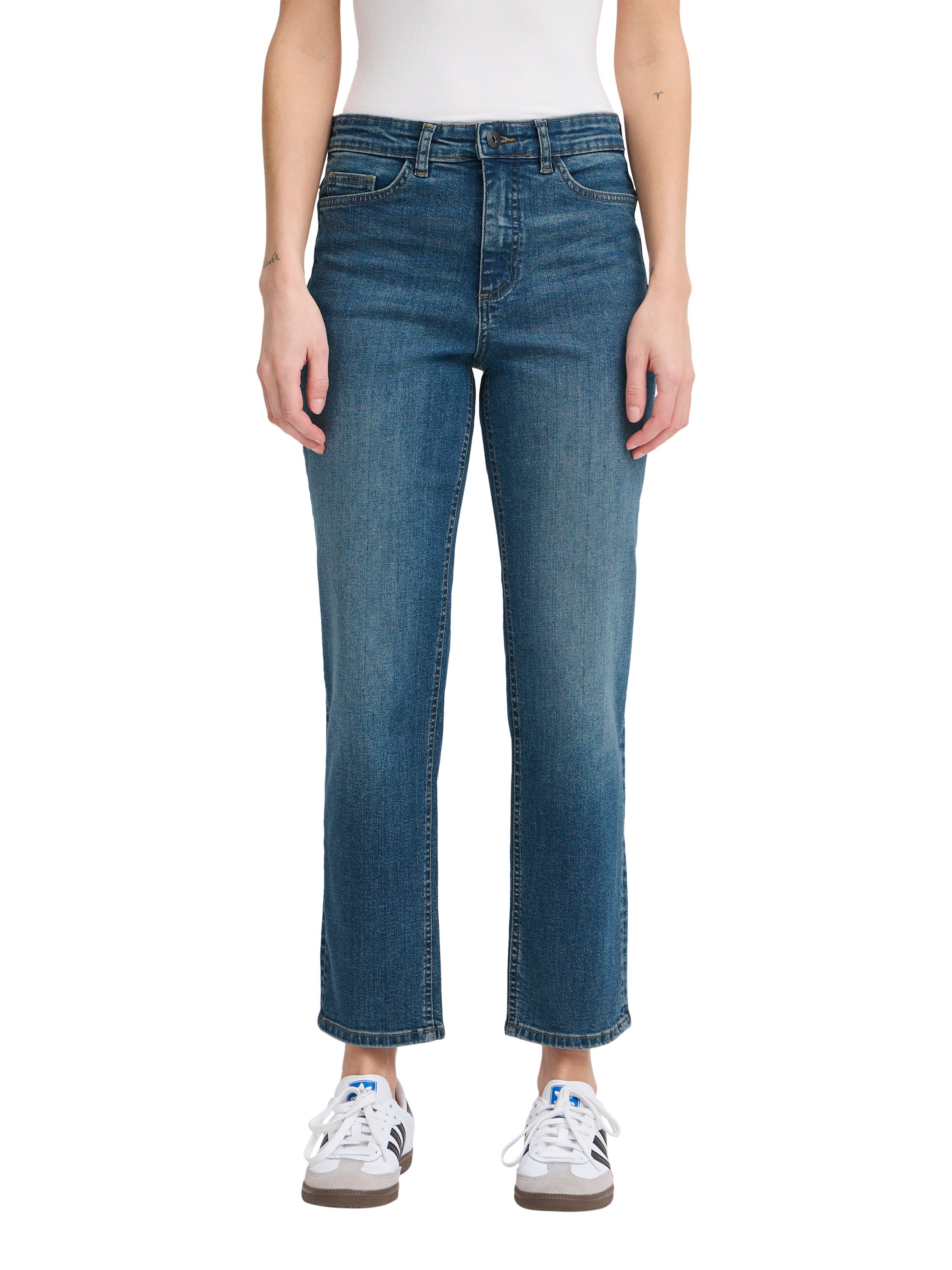Product image 1 of 7, which shows ICHI Twiggy Raven Straight Leg Jeans, Washed Medium Blue, 25R