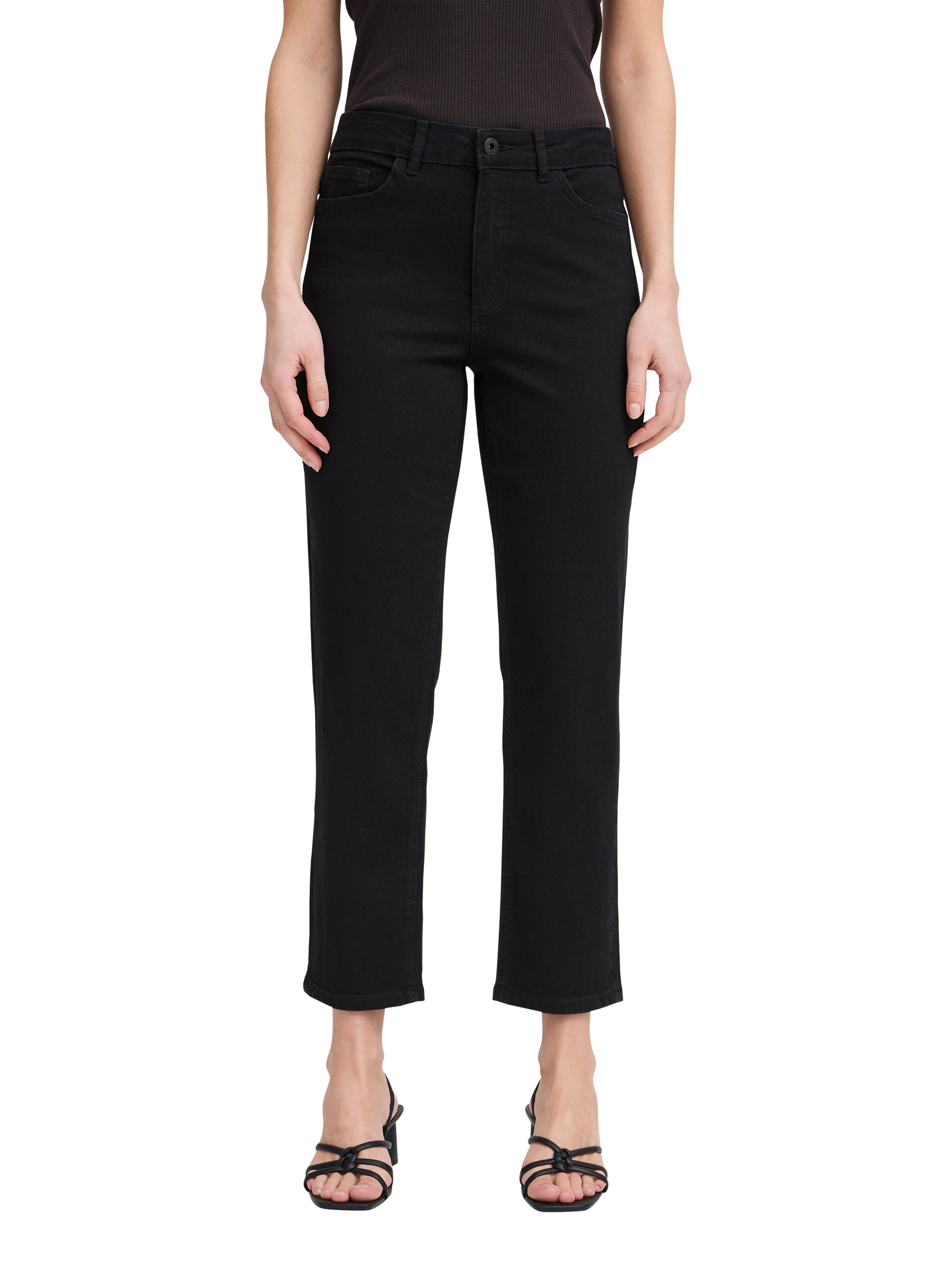 Product image 1 of 7, which shows ICHI Twiggy Raven Straight Leg Jeans, Black, 25S