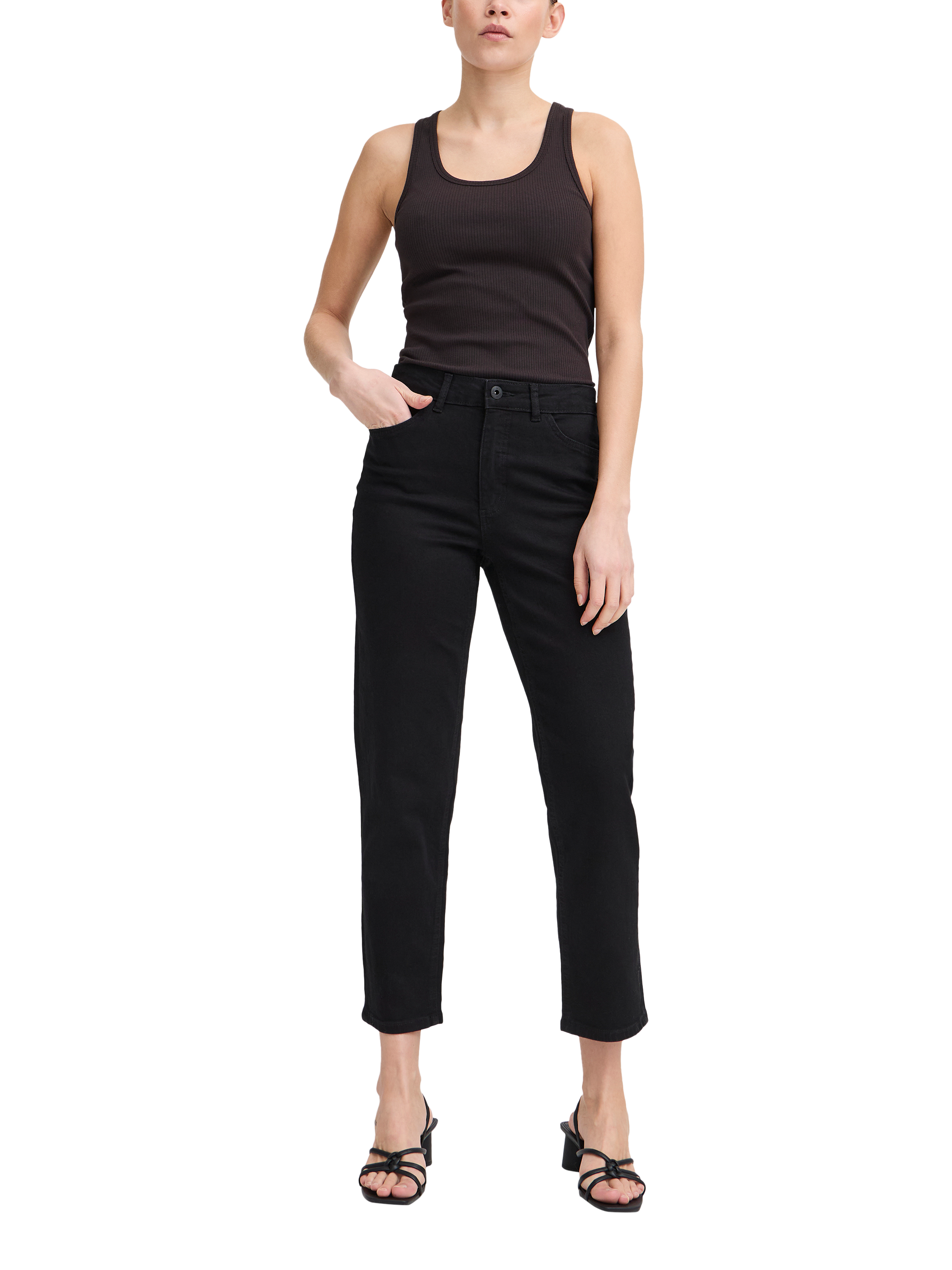 Product image 3 of 7, which shows ICHI Twiggy Raven Straight Leg Jeans, Black, 25S