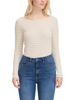 ICHI Cella Stripe Long Sleeve Top, Oatmeal