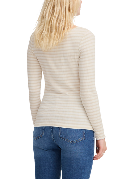 ICHI Cella Stripe Long Sleeve Top - view 2, Oatmeal
