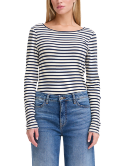 ICHI Cella Stripe Long Sleeve Top, Total Eclipse