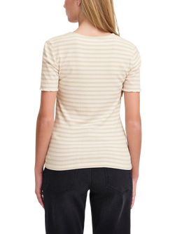 ICHI Cella Stripe Crew Neck T-Shirt - view 2, Oatmeal