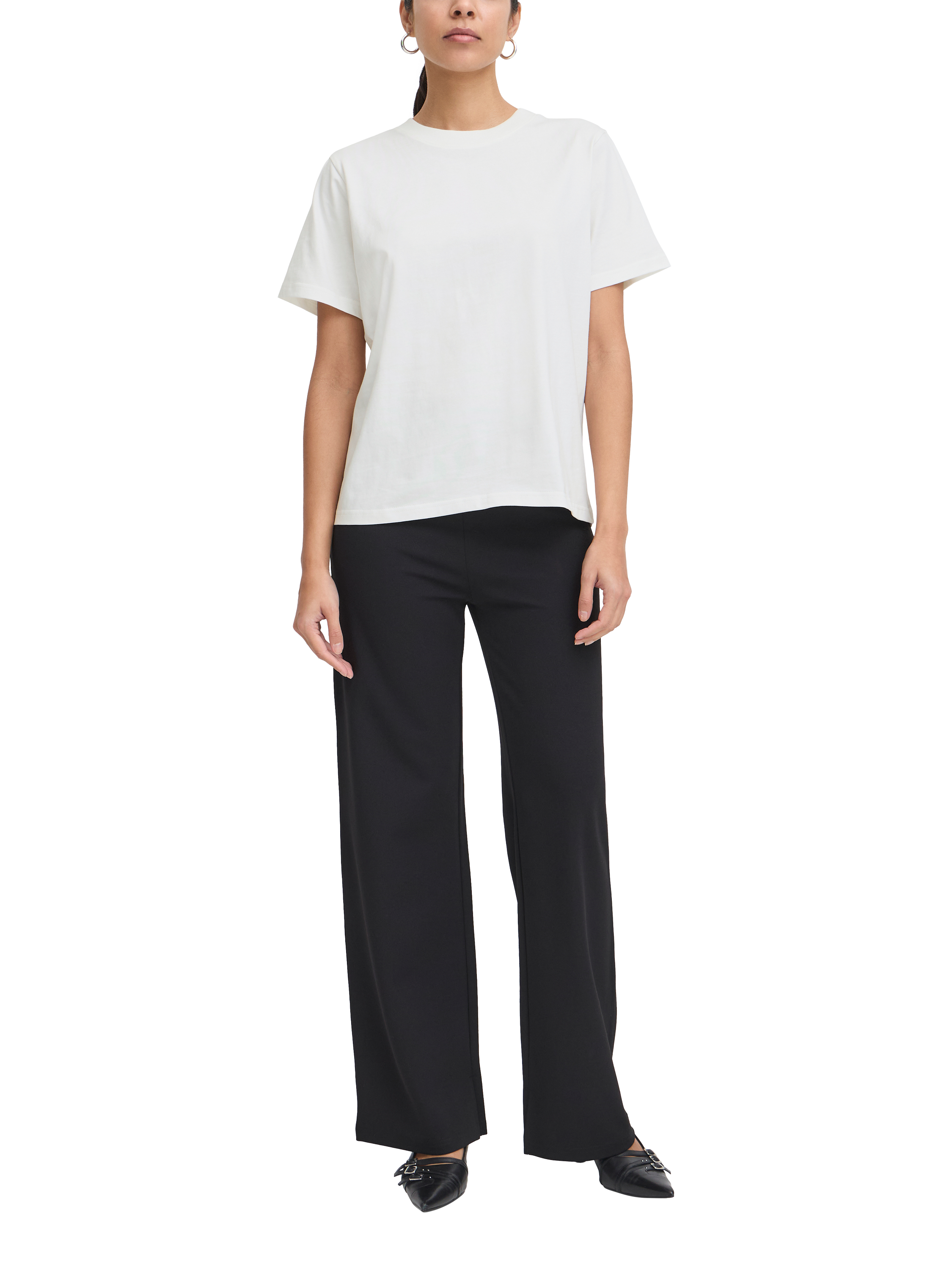 Product image 3 of 7, which shows ICHI Palmer Loose Fit Pure Organic Cotton T-Shirt, Cloud Dancer, XS