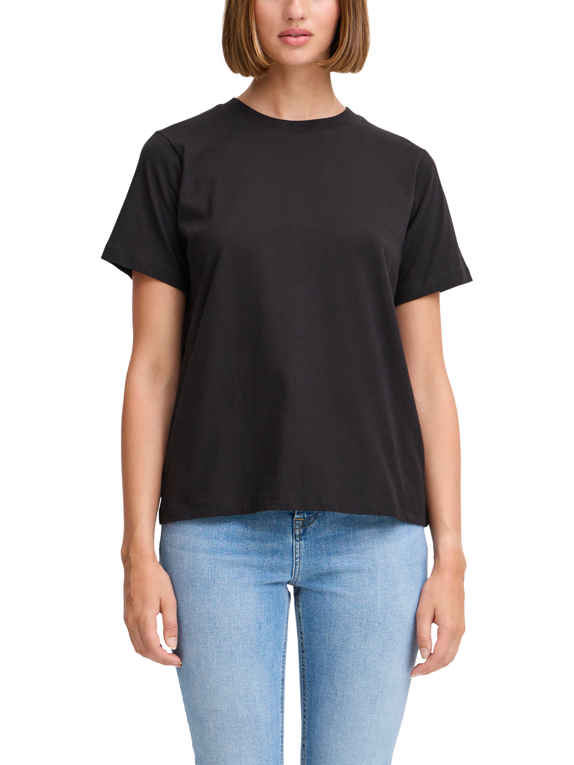 Product image 1 of 6, which shows ICHI Palmer Pure Organic Cotton Loose Fit T-Shirt, Black, XS