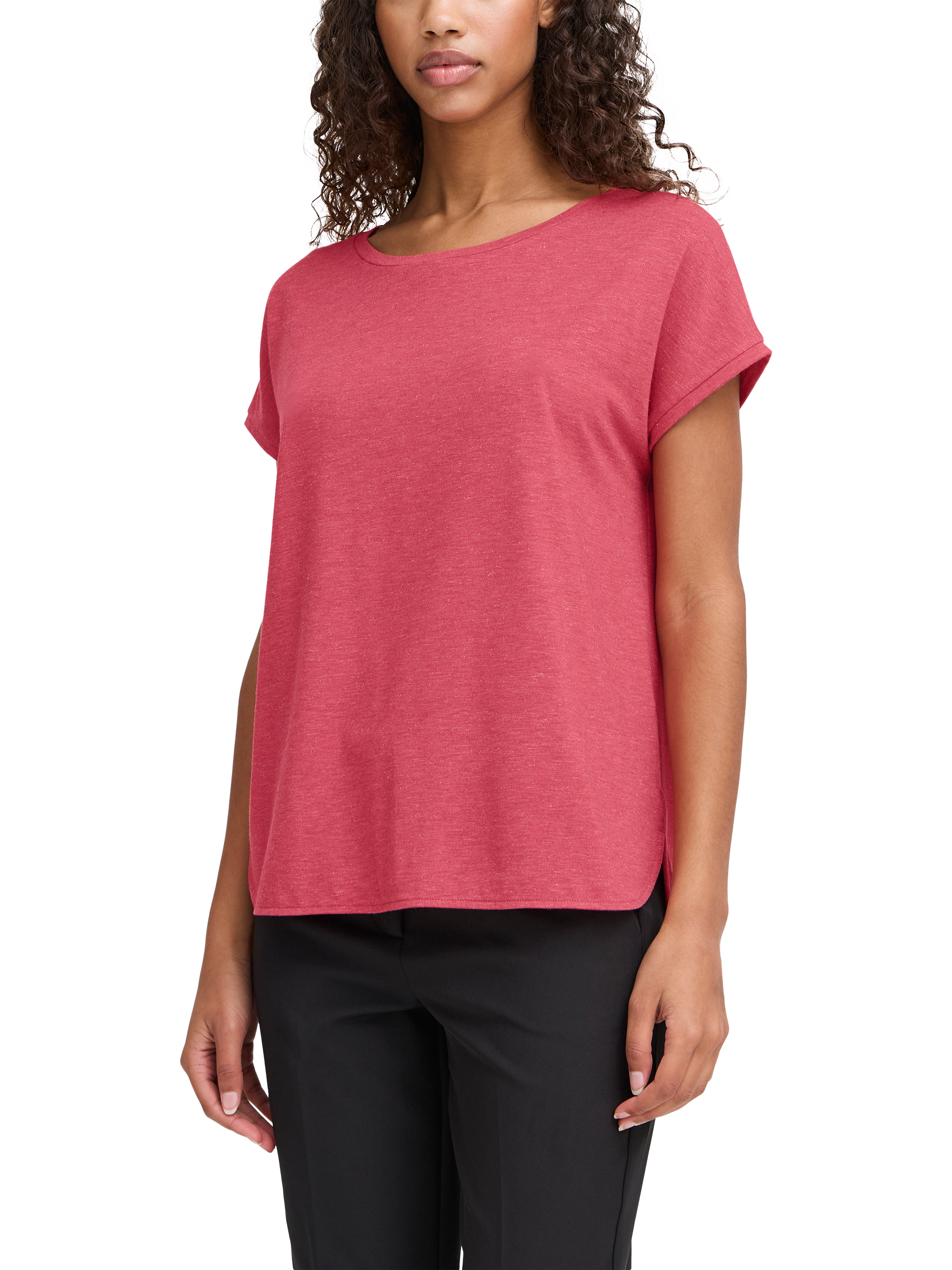 Product image 1 of 7, which shows ICHI Rebel Loose Fit T-Shirt, Holly Berry, XS