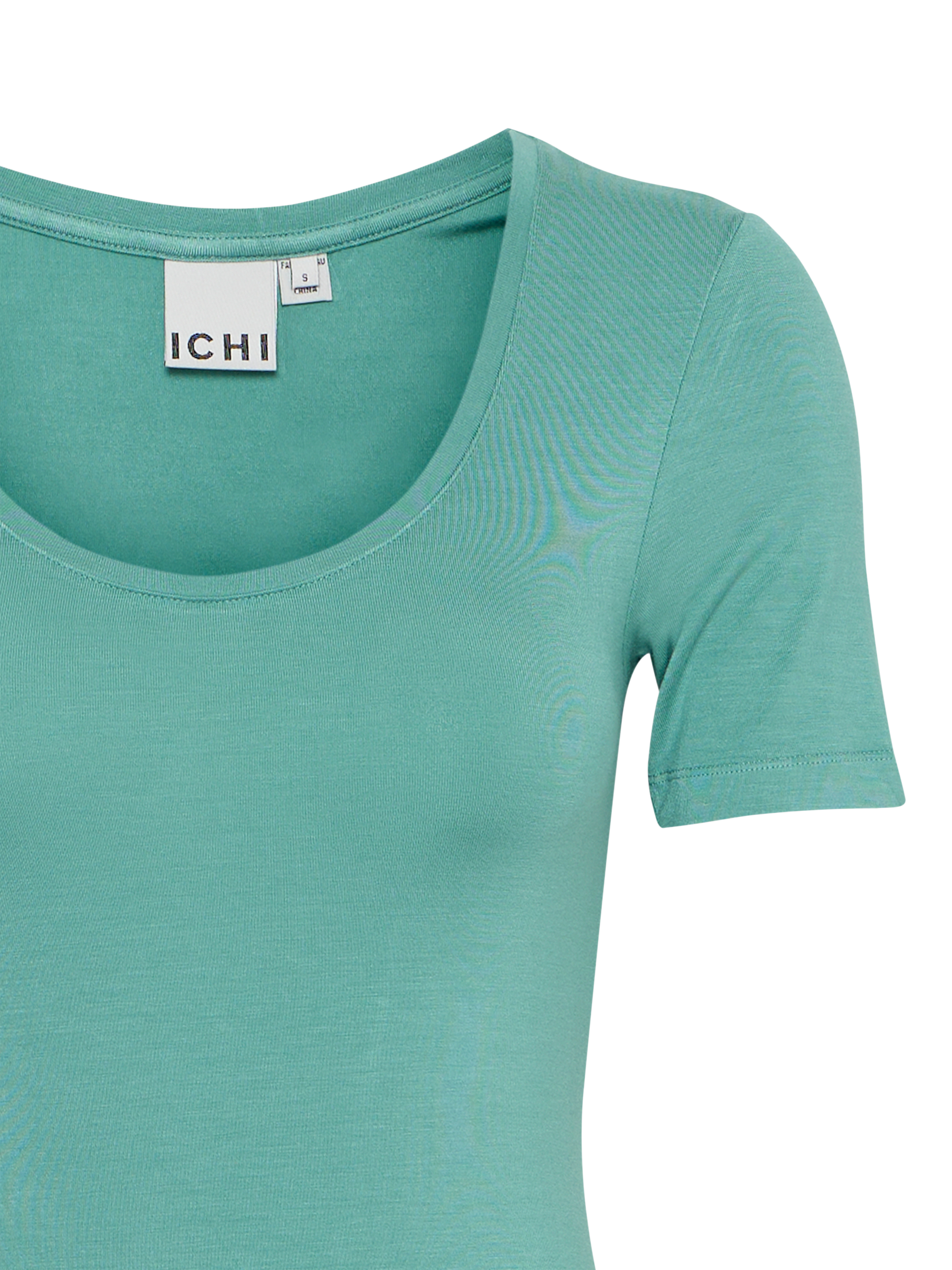 Product image 3 of 3, which shows ICHI Zola Fitted Scoop Neck T-Shirt, Beryl Green, XS