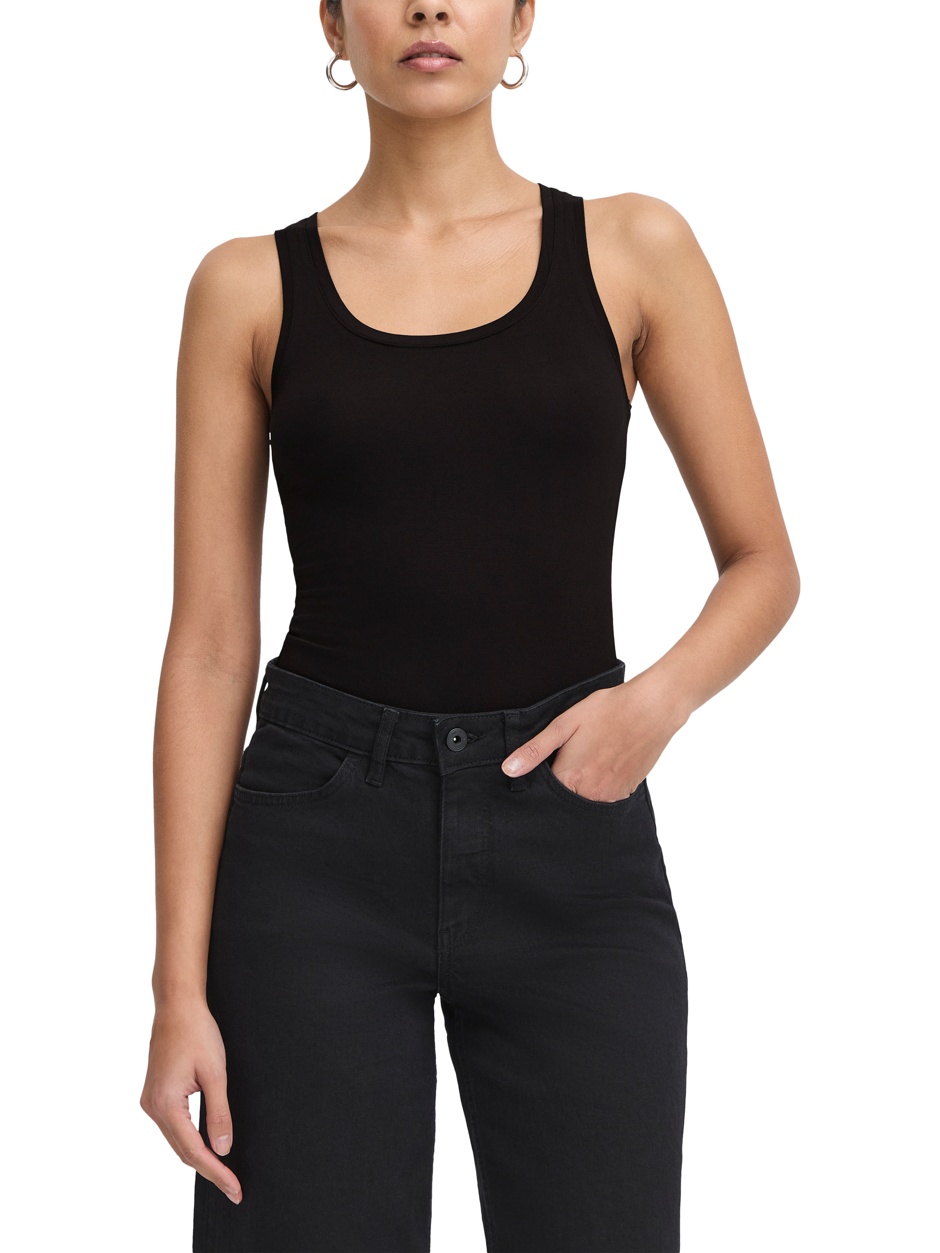 Product image 1 of 7, which shows ICHI Zola Scoop Neck Vest Top, Black, XS