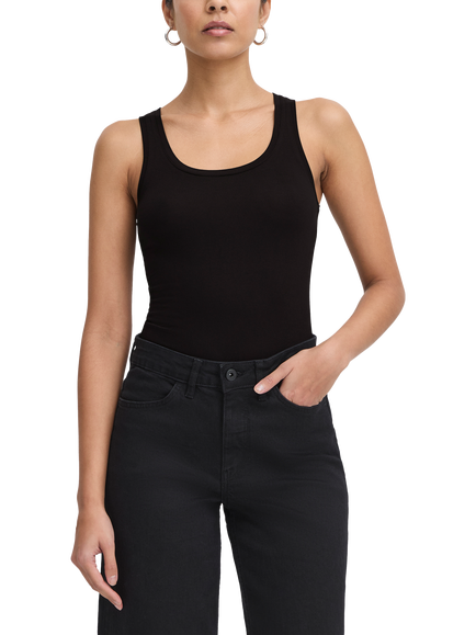 ICHI Zola Scoop Neck Vest Top, Black