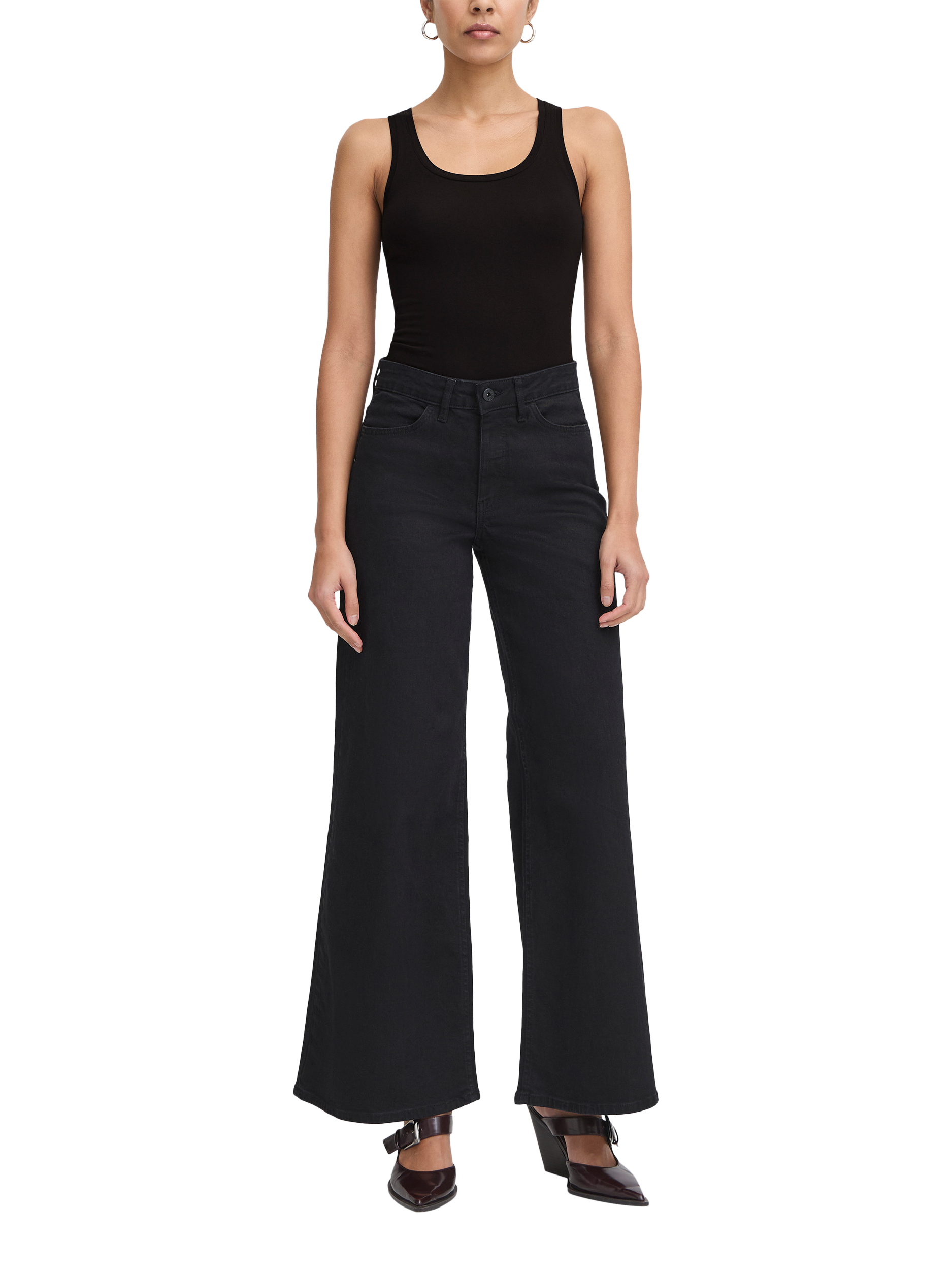 Product image 3 of 7, which shows ICHI Zola Scoop Neck Vest Top, Black, XS