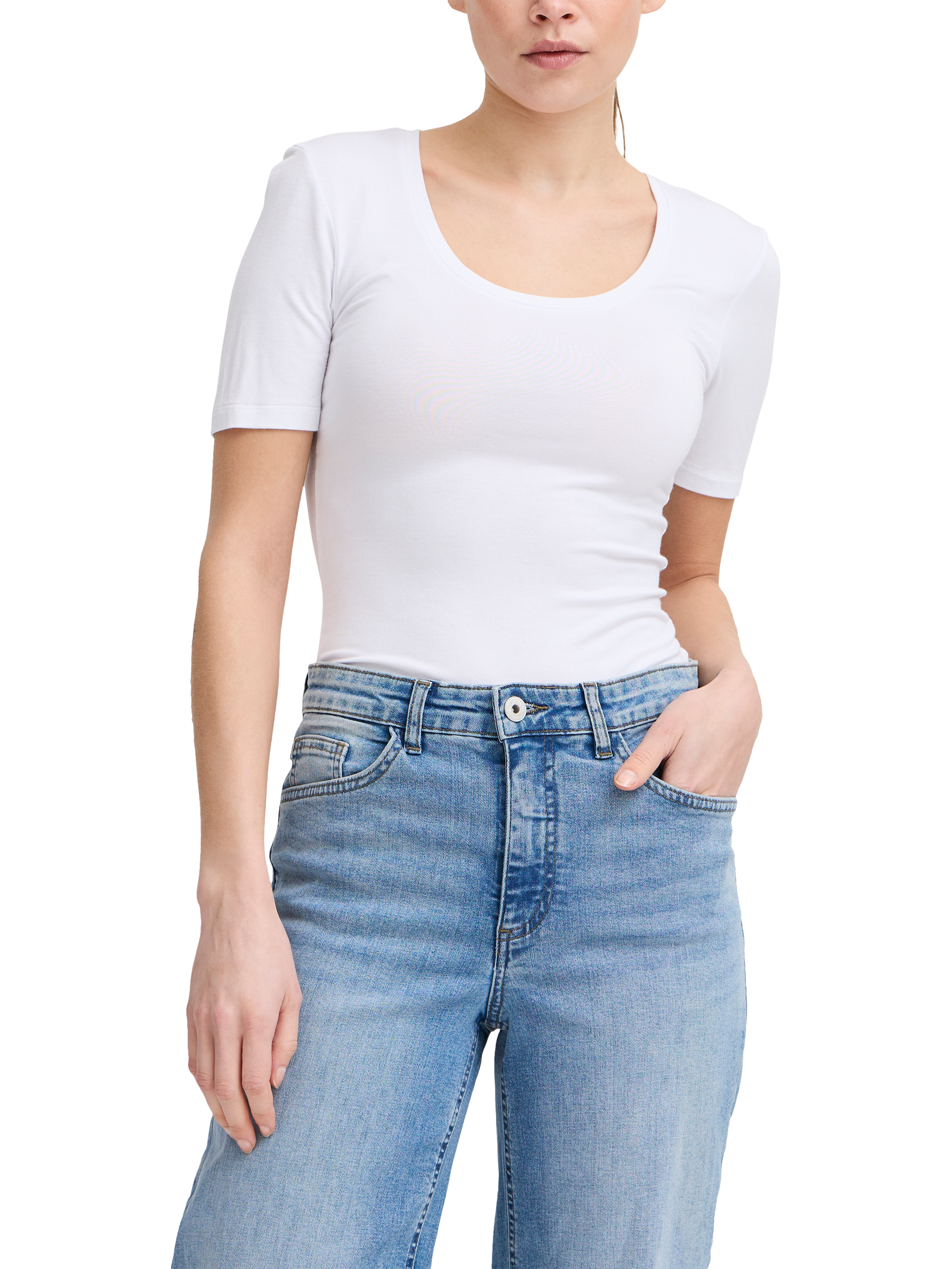 Product image 1 of 7, which shows ICHI Zola Scoop Neck T-Shirt, White, XS