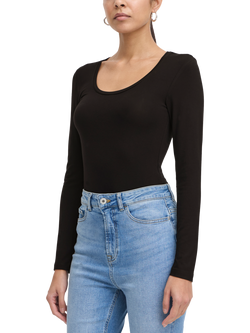 ICHI Zola Scoop Neck Long Sleeve Top, Black, Black