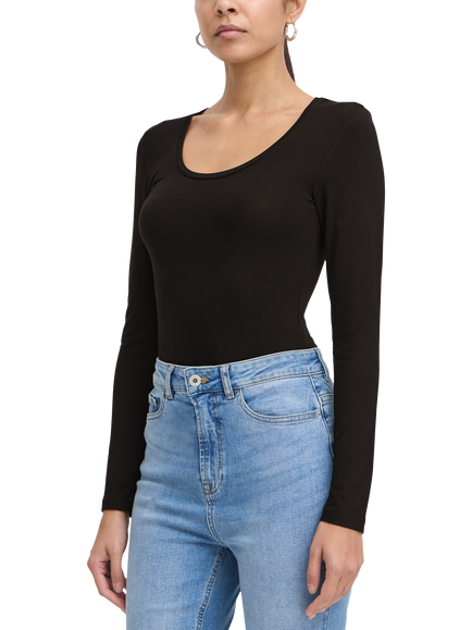 ICHI Zola Scoop Neck Long Sleeve Top, Black, Black
