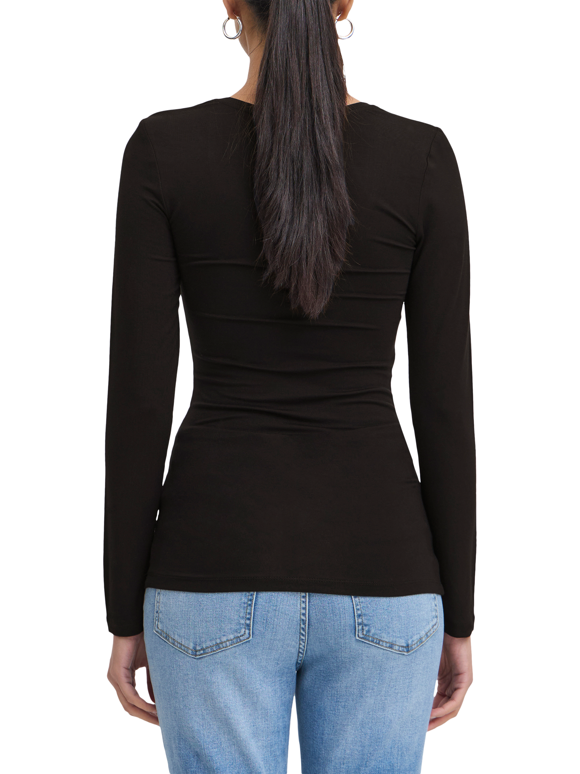 Product image 2 of 7, which shows ICHI Zola Scoop Neck Long Sleeve Top, Black, XS