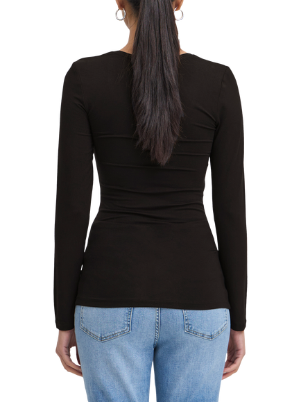 ICHI Zola Scoop Neck Long Sleeve Top, Black - view 2, Black