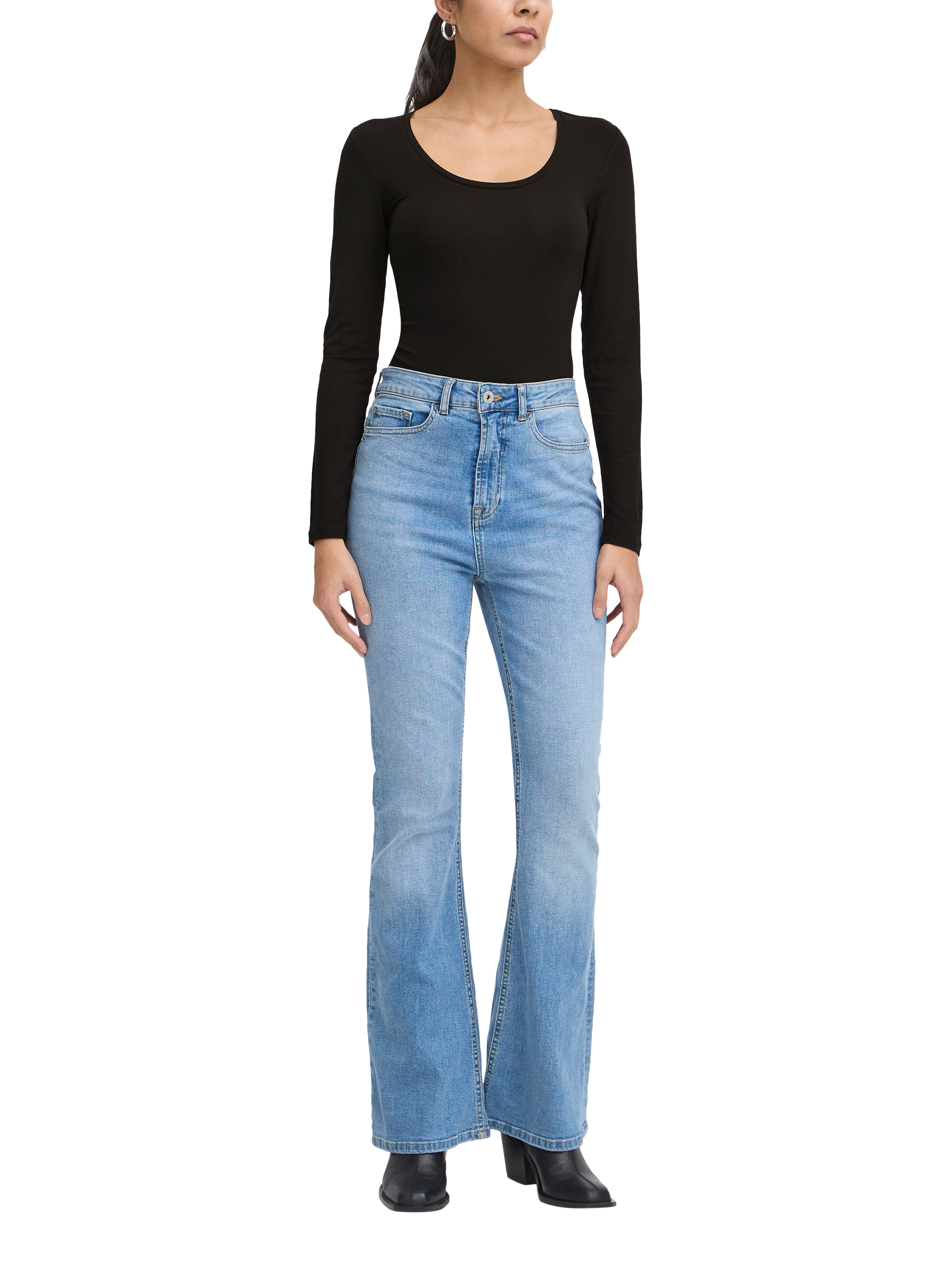 Product image 3 of 7, which shows ICHI Zola Scoop Neck Long Sleeve Top, Black, XS