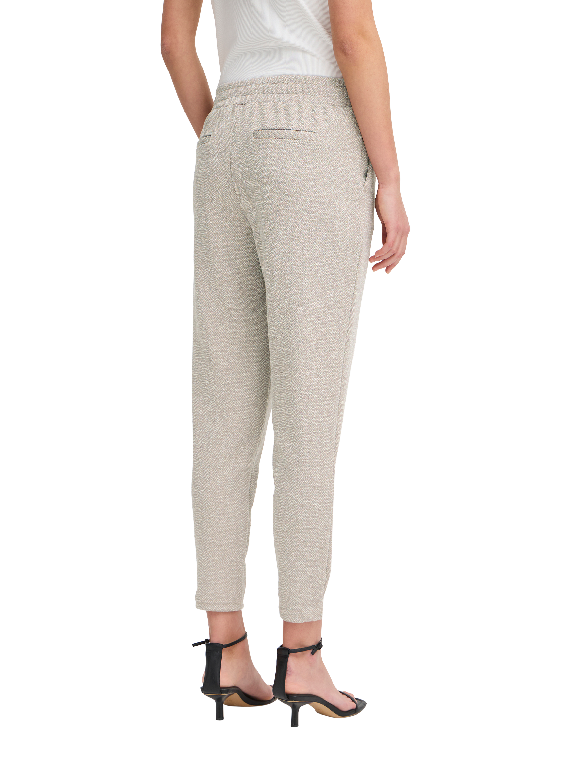 Product image 2 of 7, which shows ICHI Kate Herringbone Jacquard Slim Trousers, Fungi/Almond Milk, XS
