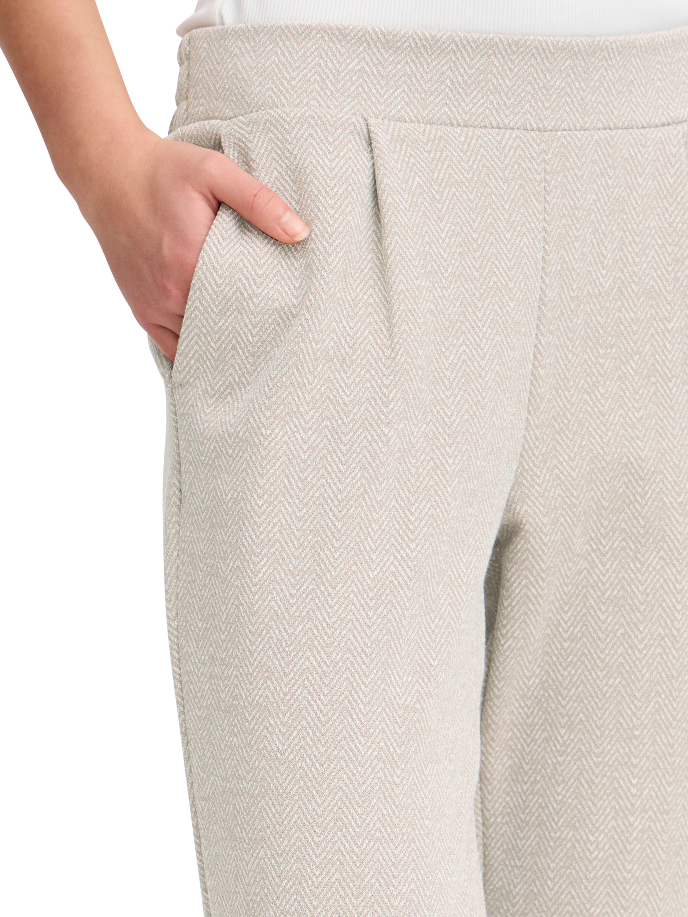 Product image 4 of 7, which shows ICHI Kate Herringbone Jacquard Slim Trousers, Fungi/Almond Milk, XS