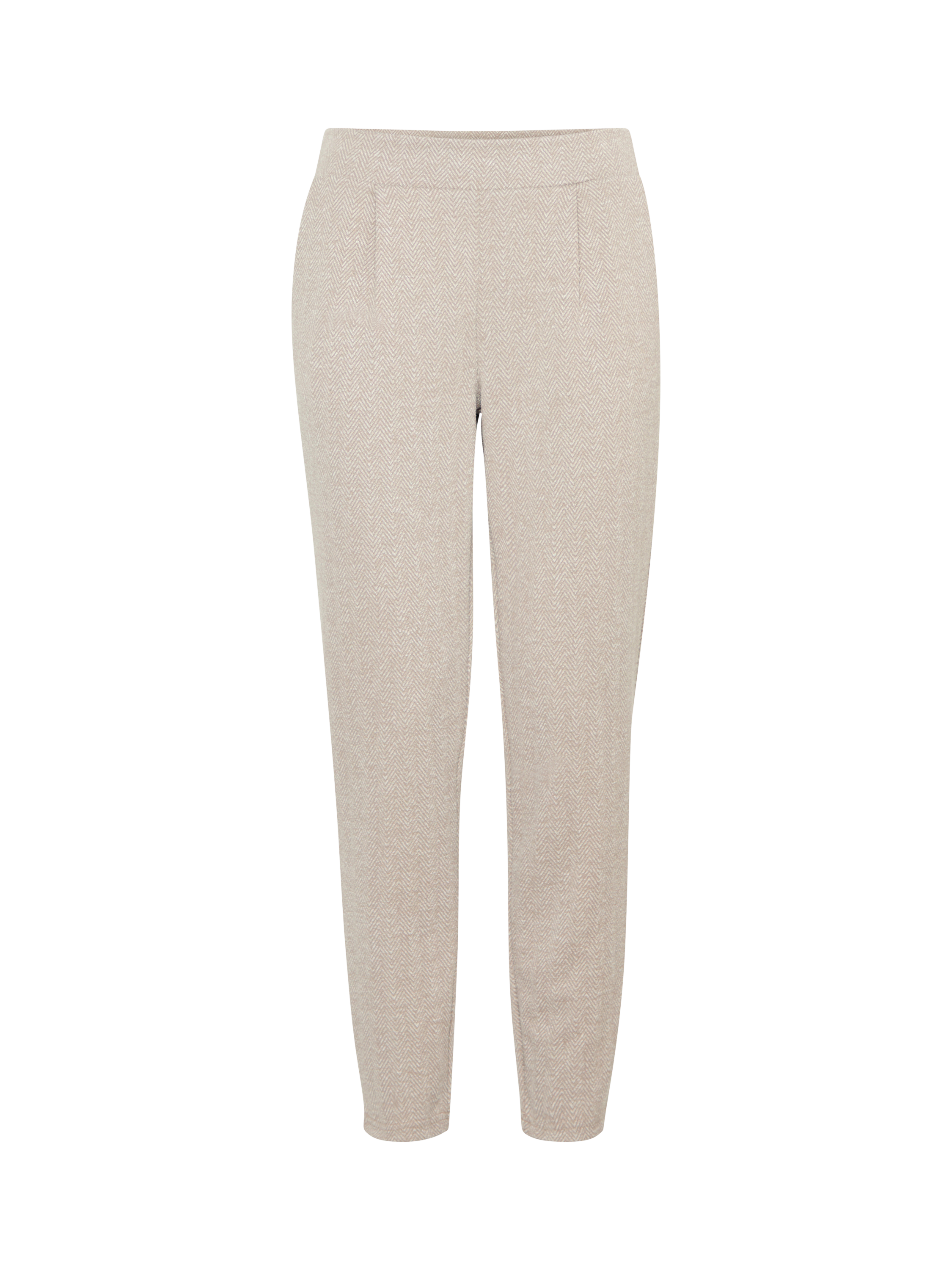 Product image 5 of 7, which shows ICHI Kate Herringbone Jacquard Slim Trousers, Fungi/Almond Milk, XS