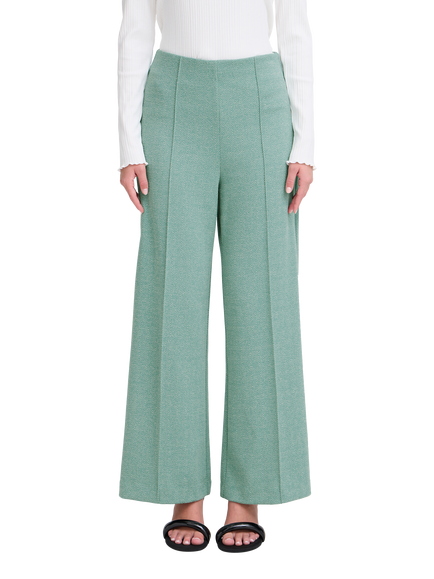 ICHI Kate Herringbone Jacquard Wide Leg Trousers, Green/Almond, Green/Almond