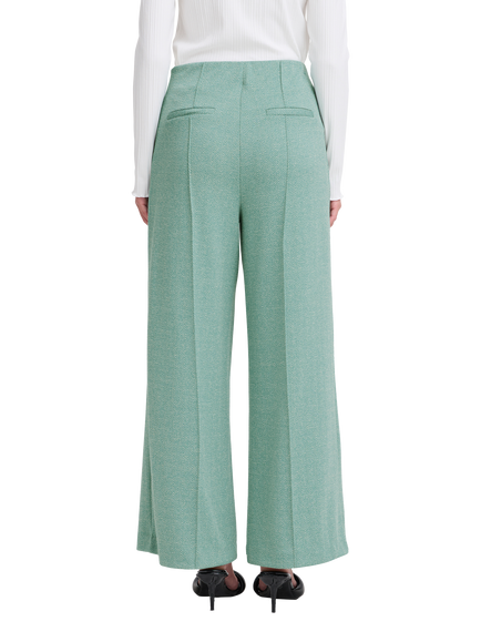 ICHI Kate Herringbone Jacquard Wide Leg Trousers, Green/Almond - view 2, Green/Almond