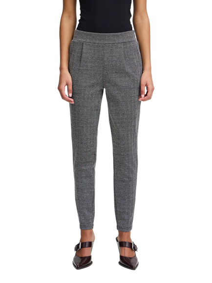 ICHI Kate Herringbone Jacquard Trousers, Black/White, Black/White