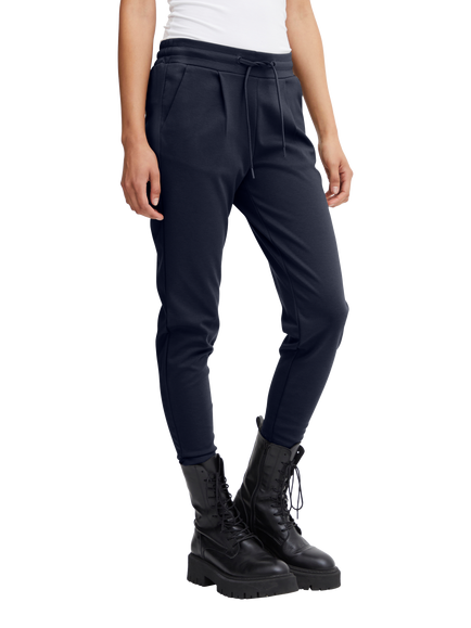 ICHI Kate Drawstring Waist Trousers, Total Eclipse