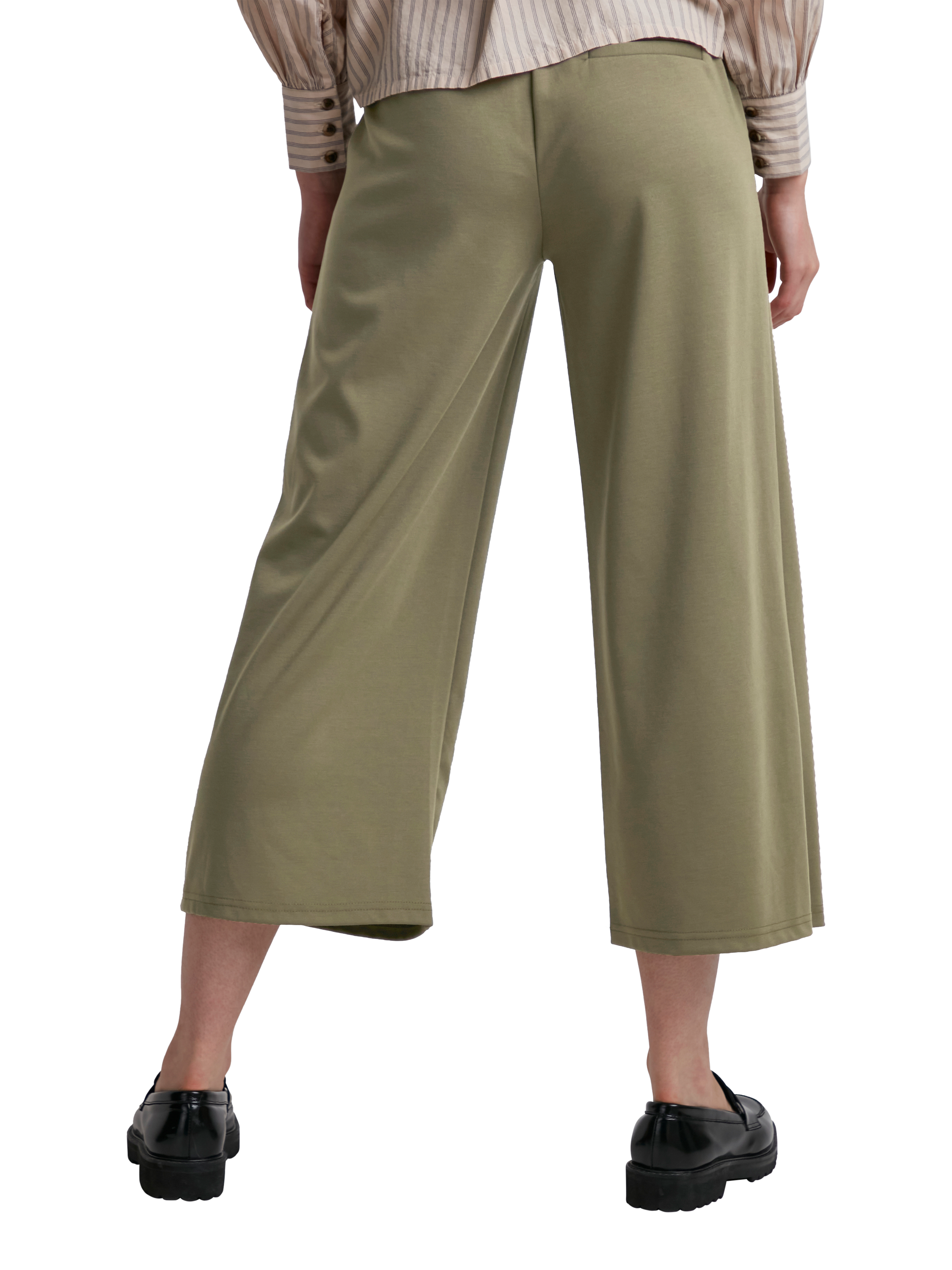 Product image 2 of 7, which shows ICHI Kate Cropped Wide Leg Trousers, Kalamata, XS