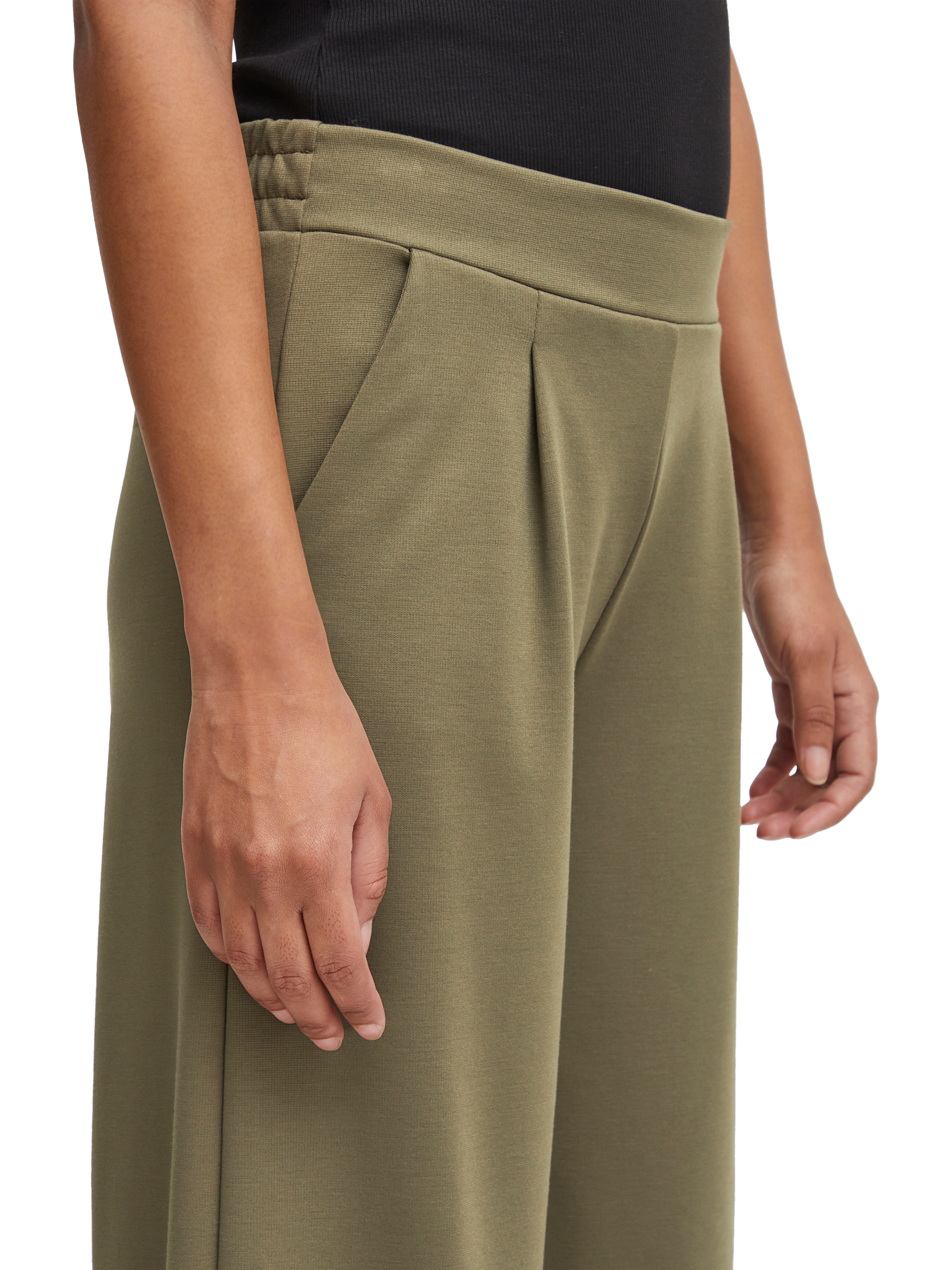 Product image 4 of 7, which shows ICHI Kate Cropped Wide Leg Trousers, Kalamata, XS