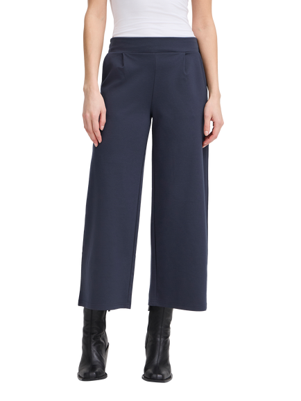 ICHI Kate Cropped Wide Leg Trousers, Total Eclipse