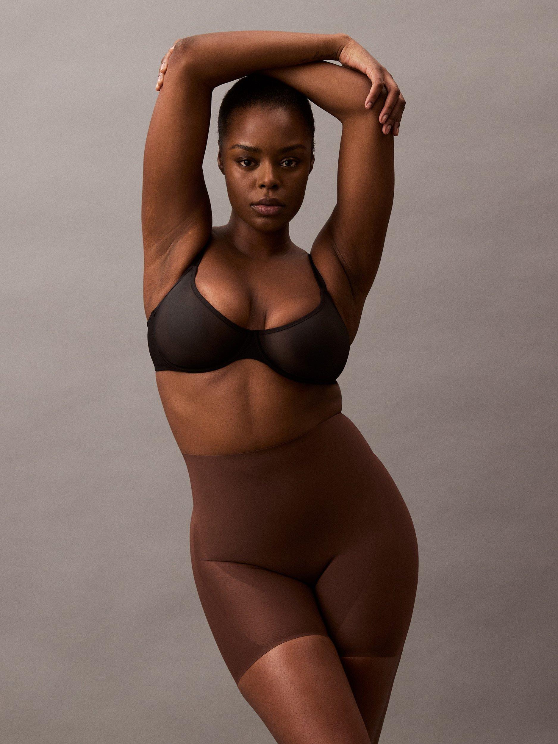 Product image 1 of 8, which shows Calvin Klein Stay-Put Mesh High Waist Shapewear Mid-Thigh Shorts, Brown Mid, S