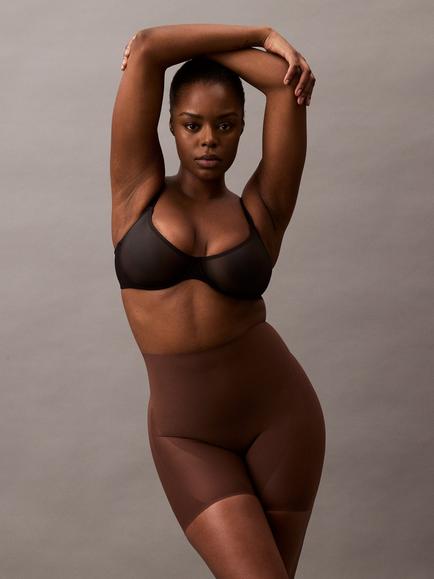 Calvin Klein Stay-Put Mesh High Waist Shapewear Mid-Thigh Shorts, Brown Mid