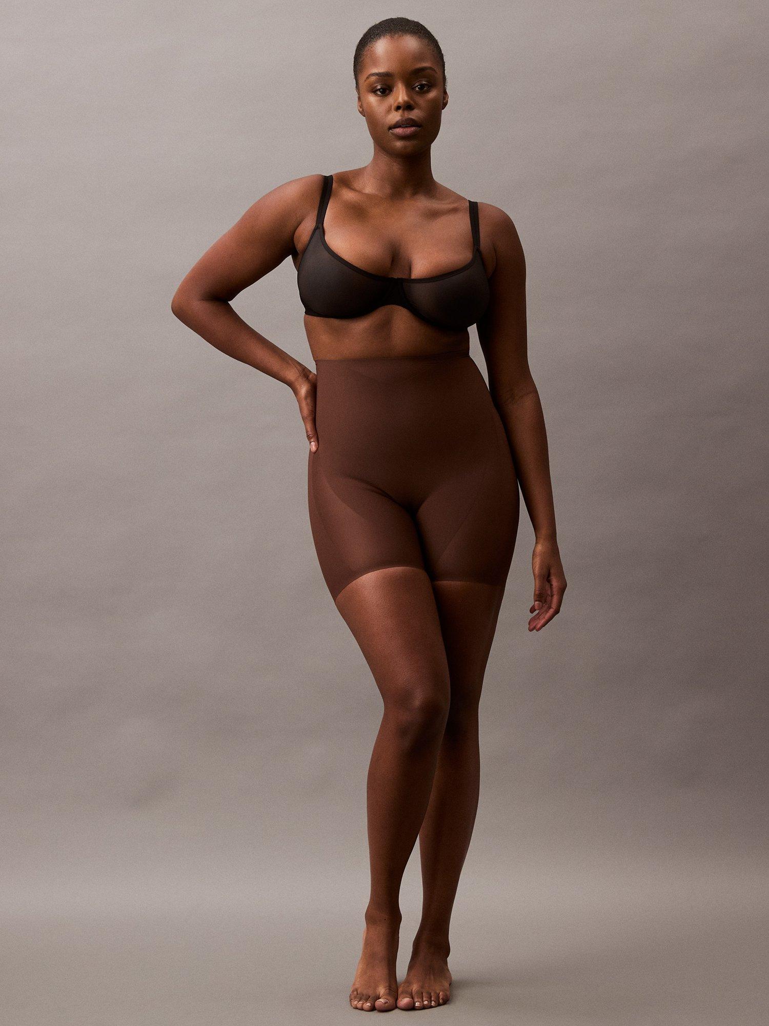 Product image 3 of 8, which shows Calvin Klein Stay-Put Mesh High Waist Shapewear Mid-Thigh Shorts, Brown Mid, S