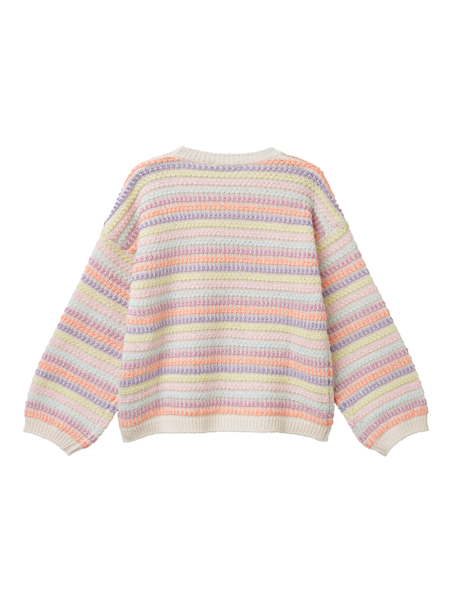 Product image 2 of 3, which shows Benetton Kids' Stripe Knitted Jumper, Cream/Multi, 3-4 years