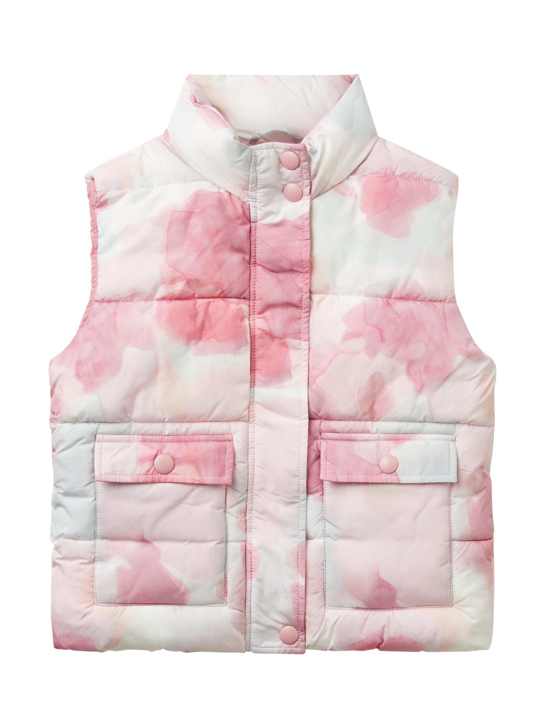 Product image 1 of 3, which shows Benetton Kids' Abstract Gilet, Pink/Multi, 8-9 years