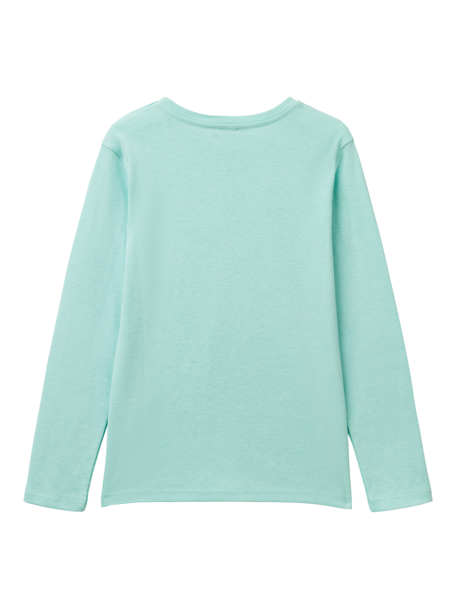 Product image 2 of 3, which shows Benetton Kids' Glitter Logo Long Sleeve T-Shirt, Teal Green, 8-9 years