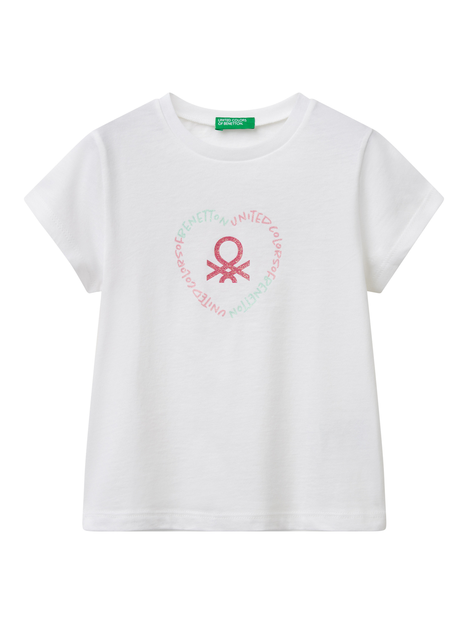 Product image 1 of 3, which shows Benetton Kids' Heart Logo T-Shirt, Optical White, 18-24 months