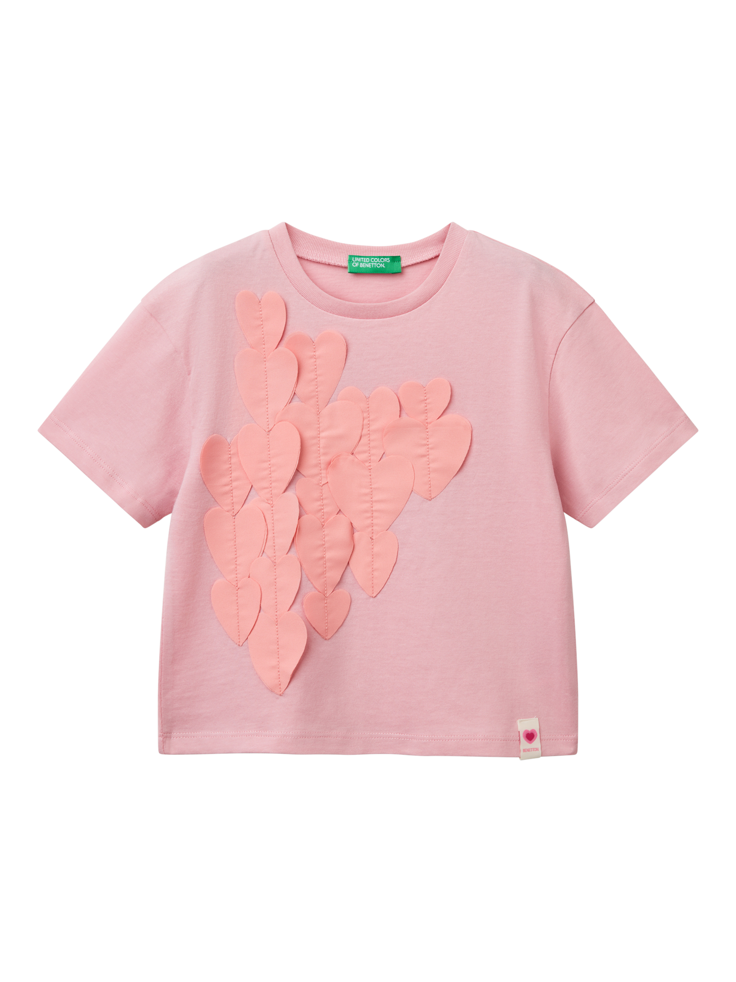 Product image 1 of 3, which shows Benetton Kids' 3D Hearts T-Shirt, Pink, 3-4 years