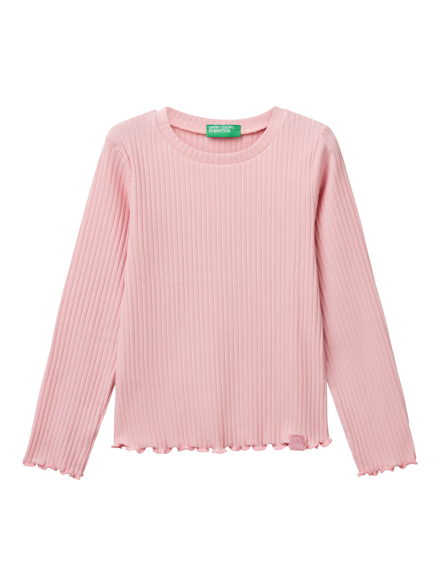 Product image 1 of 3, which shows Benetton Kids' Ribbed Long Sleeve T-Shirt, Pink, 4-5 years