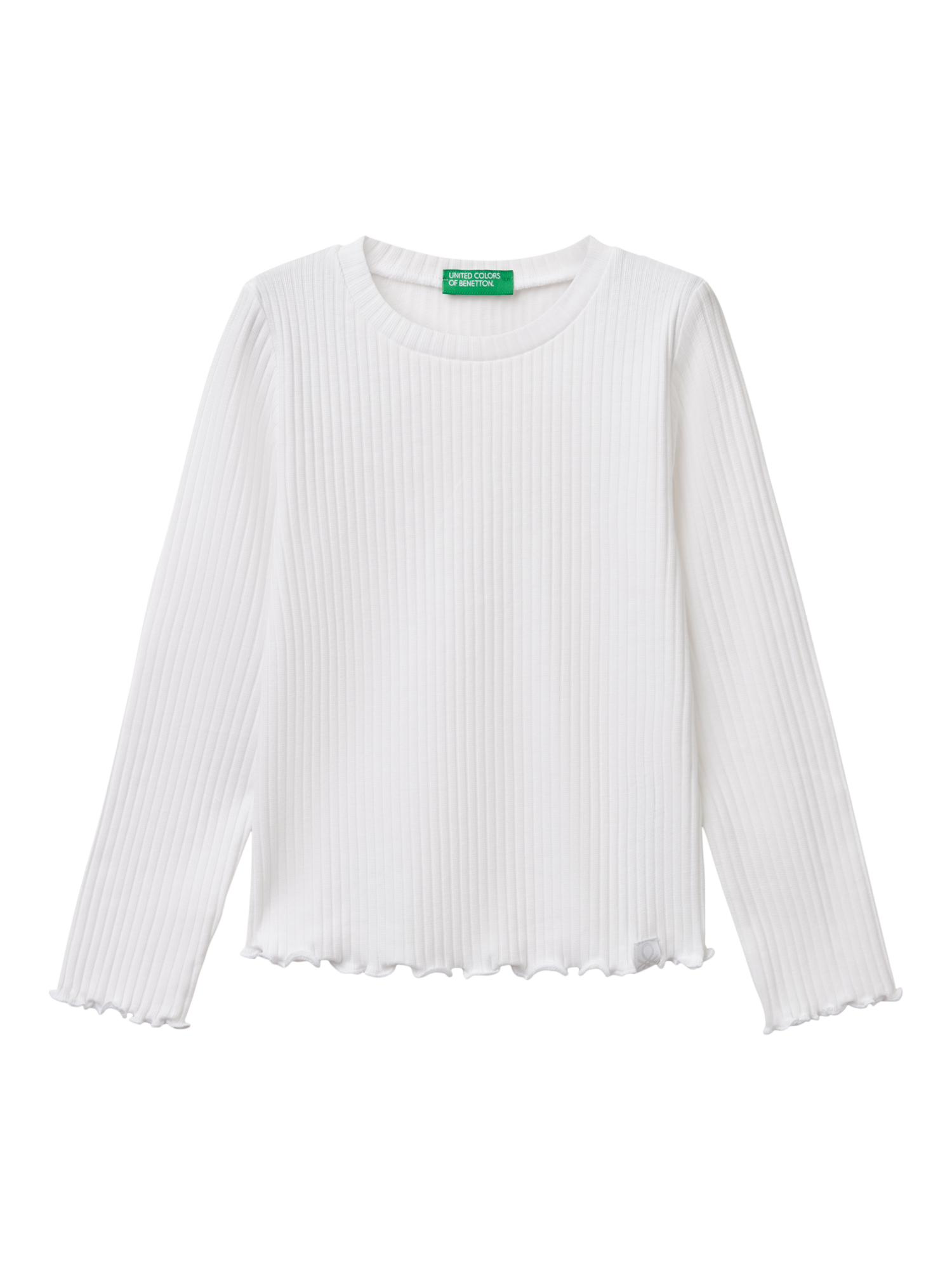 Product image 1 of 3, which shows Benetton Kids' Ribbed Long Sleeve T-Shirt, Optical White, 18-24 months