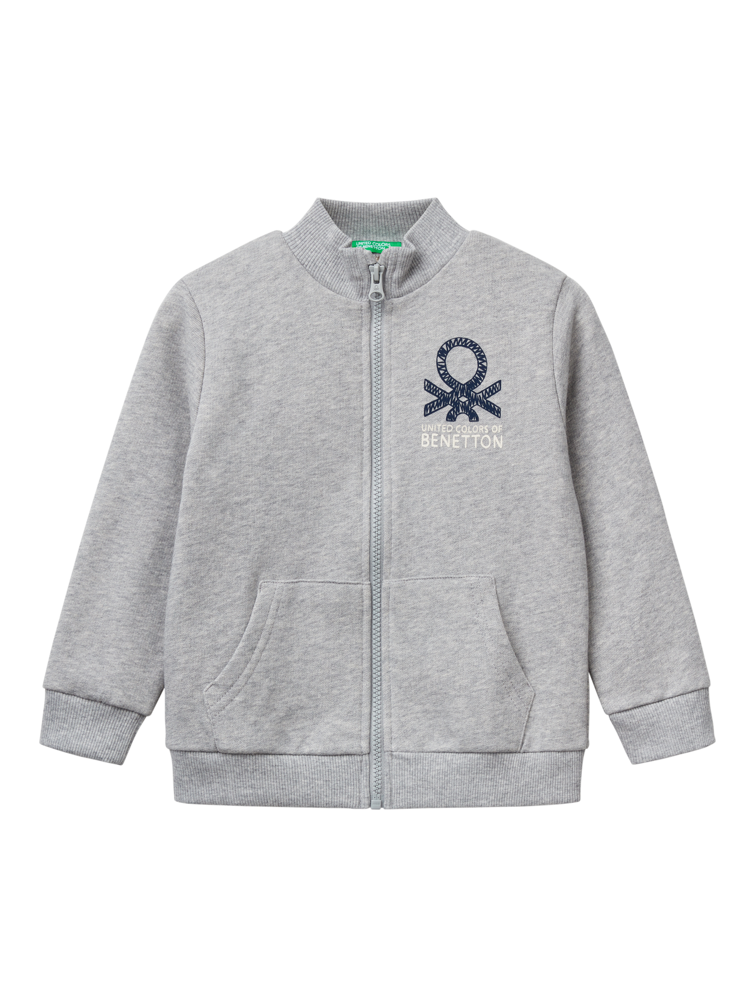 Benetton Kids' Zipped Sweatshirt, Medium Melange Grey