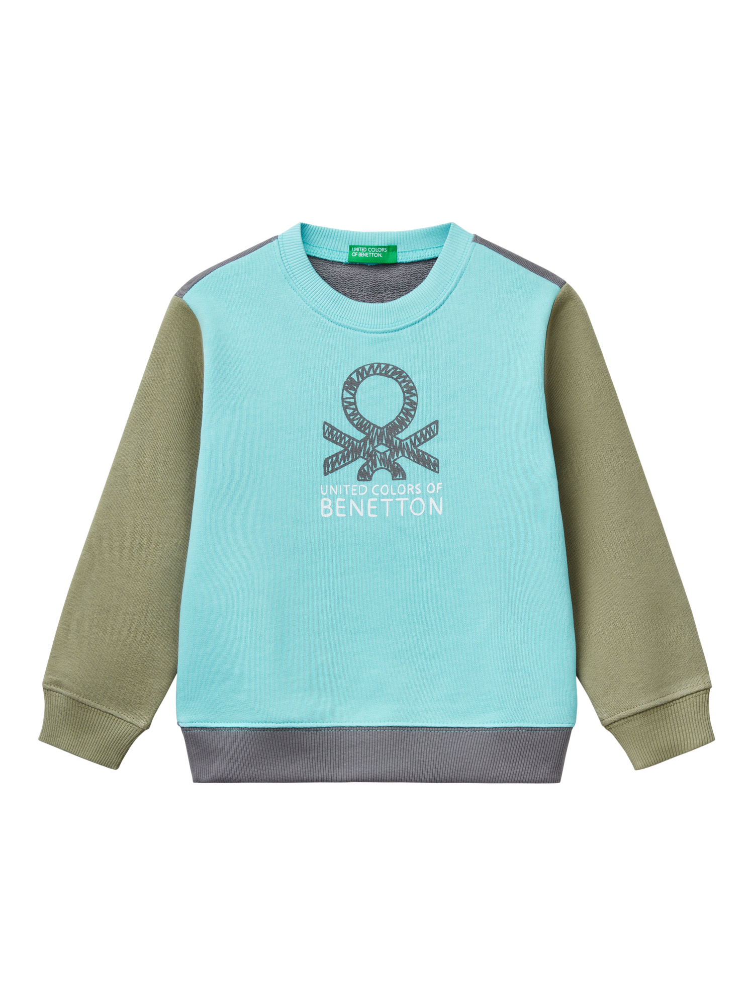 Product image 1 of 3, which shows Benetton Kids' Logo Colour Block Sweatshirt, Multi, 3-4 years