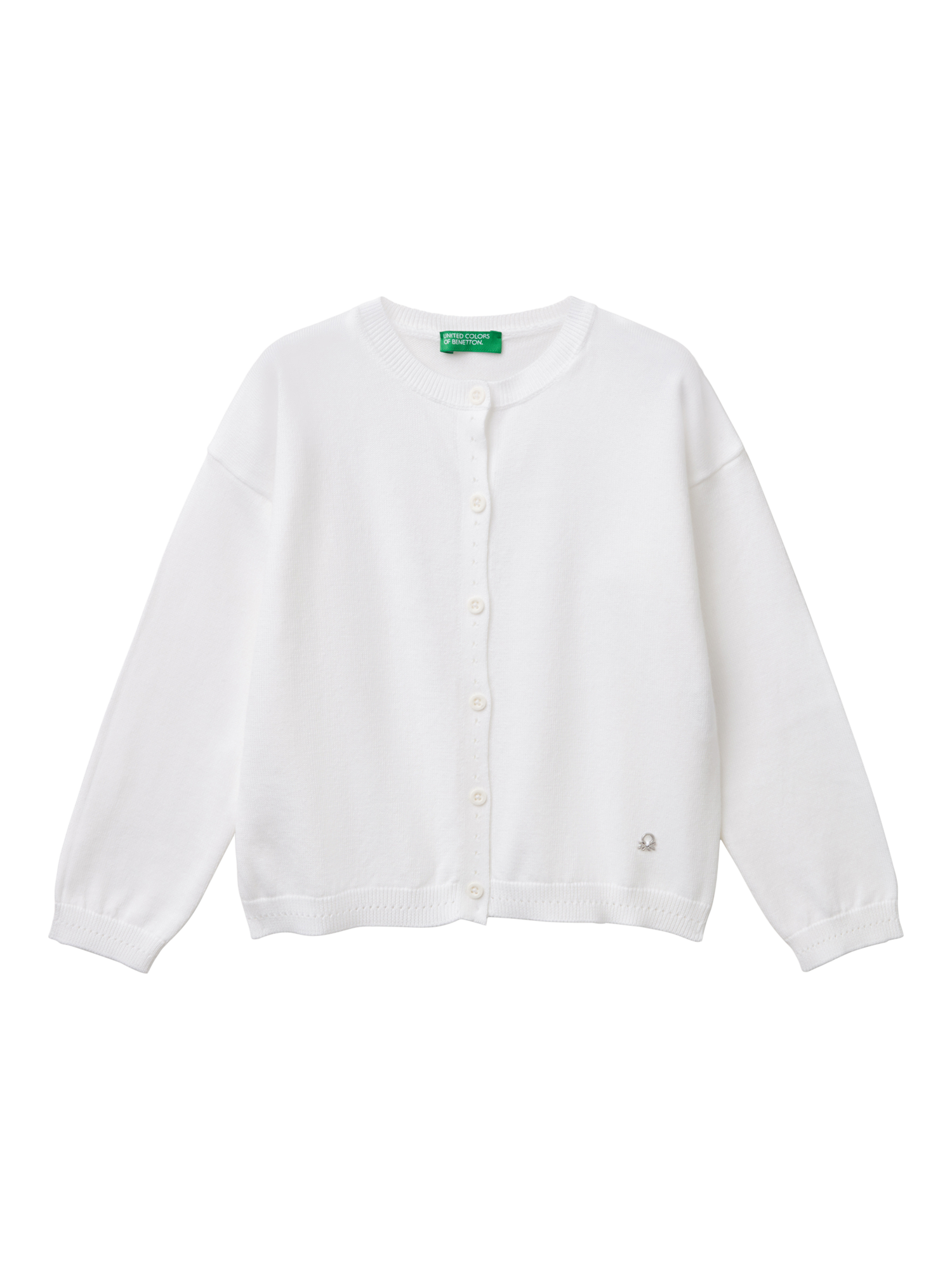 Product image 1 of 3, which shows Benetton Kids' Knitted Cardigan, Optical White, 18-24 months