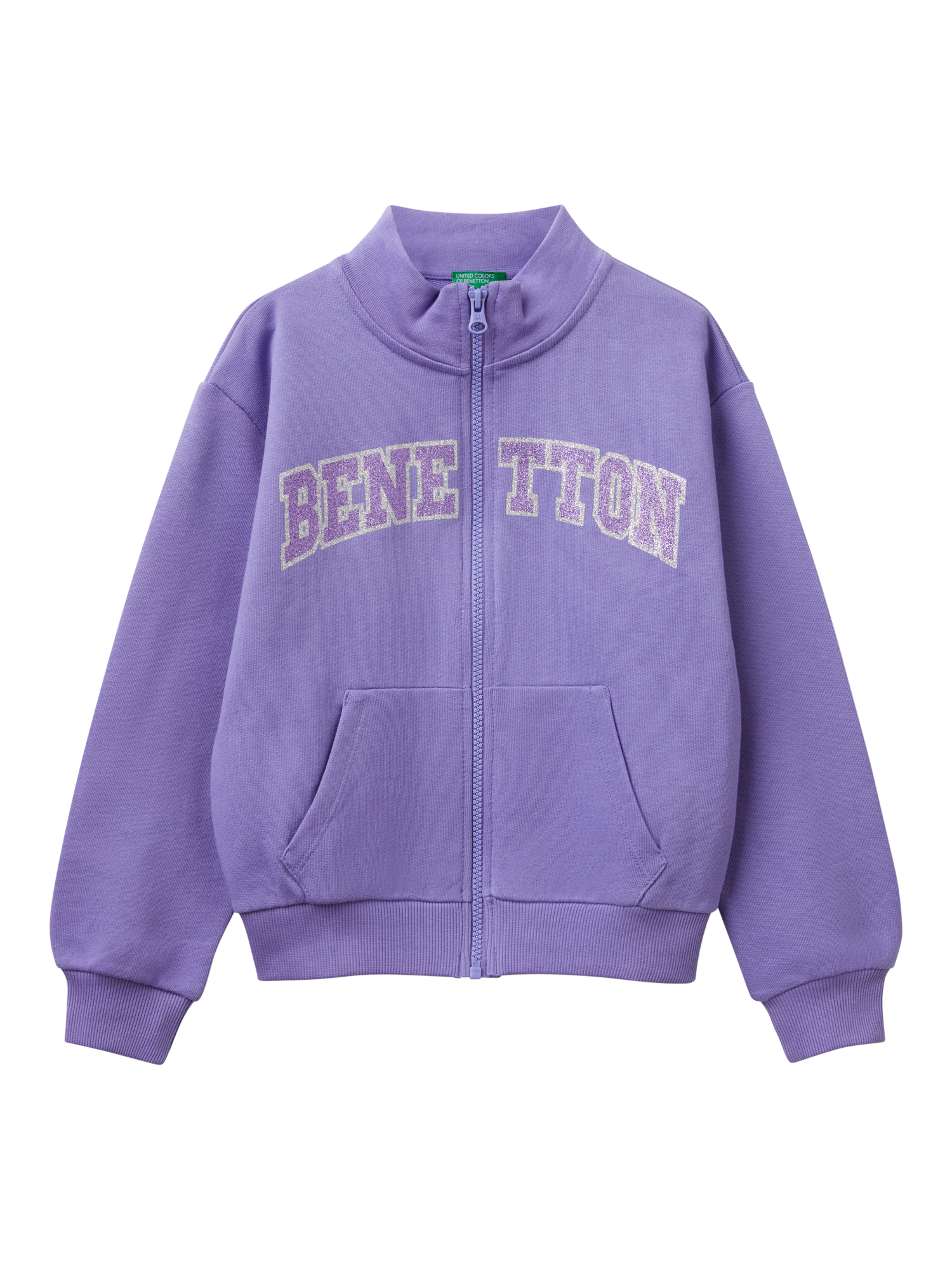 Benetton Kids' Logo Zip Through Sweatshirt, Purple