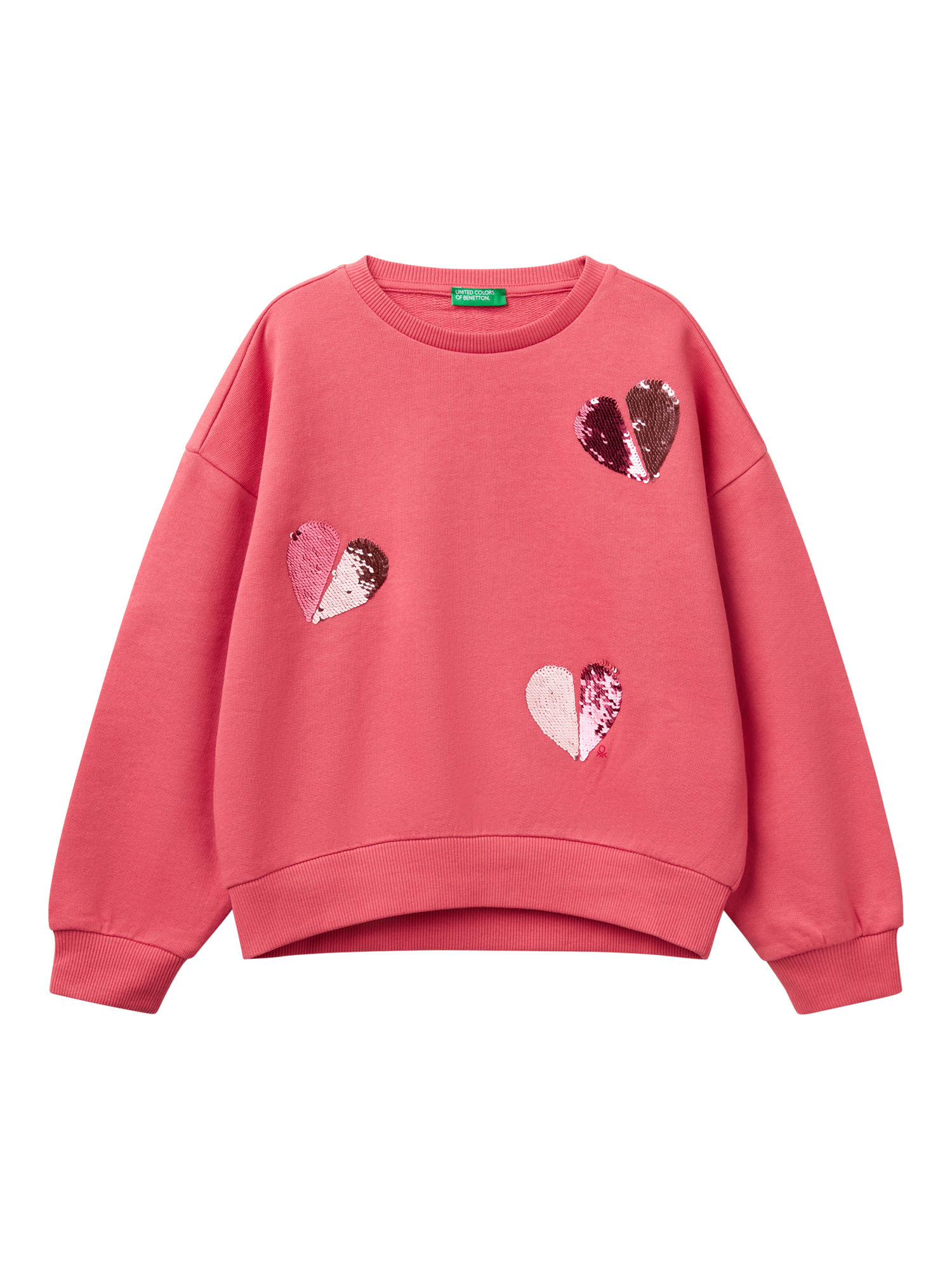 Product image 1 of 4, which shows Benetton Kids' Sequin Heart Sweatshirt, Cyclamen, 10-11 years